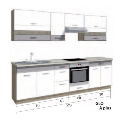 Virtuvės komplektas FD GLOBAL A PLUS BASIC  270 su stalviršiu